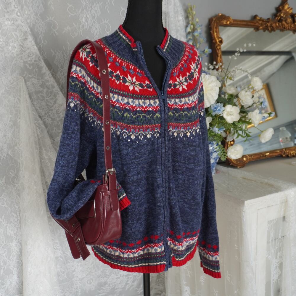 Vintage Heirloom Collectibles Fair Isle Zip Up Cardigan Nordic Sweater